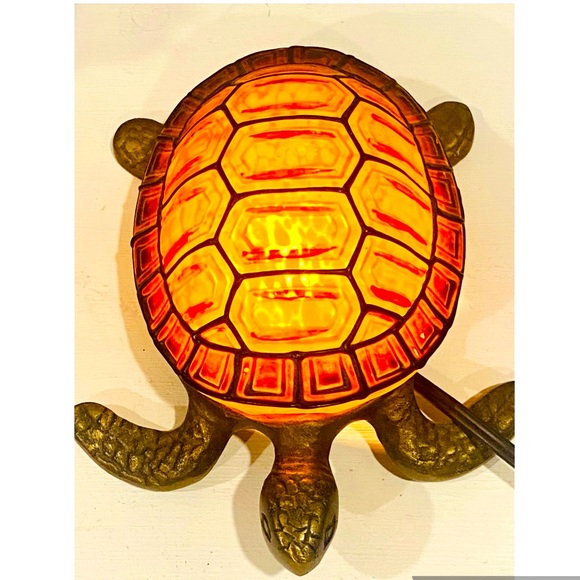 Vintage Accents Vintage Turtle Brass Amber Glass Night Light Table